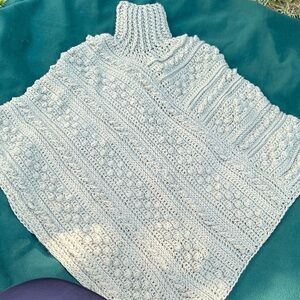 Cozy hand crochet Women's Sweater in Cream. Poncho